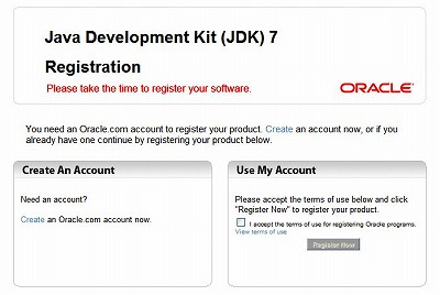 JAVA Development Kit(JDK)7 Registration